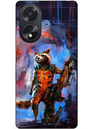 Силиконовый чехол бампер для oppo a18 с рисунком енот ракета стражи галактики