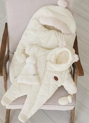 Зимовий комплект для новонароджених ( комбінезон, конверт та шапочка)