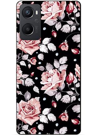 Силиконовый чехол бампер для oppo a96 с рисунком розы цветы