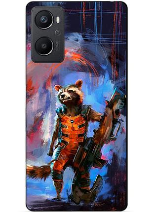 Силиконовый чехол бампер для oppo a96 с рисунком енот ракета стражи галактики