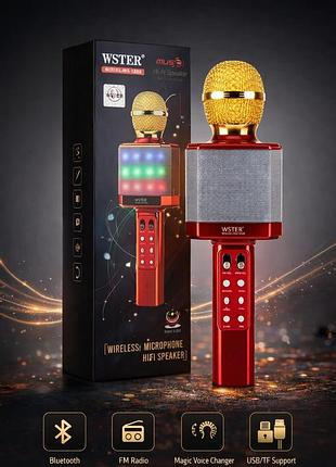 Беспроводной караоке-микрофон wster ws-1828 с bluetooth, fm-радио и встроенной колонкой, портативный микрофон для караоке, 20069