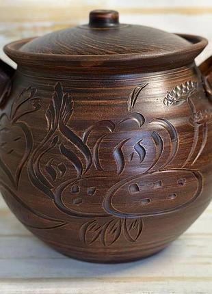 Кастрюля 5.5 л из красной глины