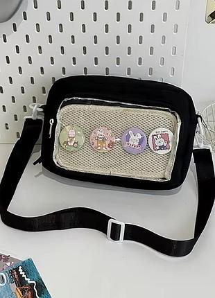 Чорна сумка з прозорою кишенею +4 значка ita bag