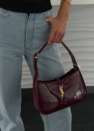 Saint laurent hobo le 5 a 7 patent leather shoulder bag wine 24 х 15 х 6