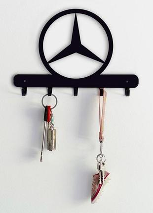 Вешалка для одежды и аксессуаров лого авто mercedes, 5 крючков, ширина основания для крючков 25см