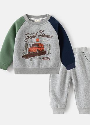 Дитячий  спортивний костюм (світшот + штани) для хлопчика wellkids  24959 116 см сірий