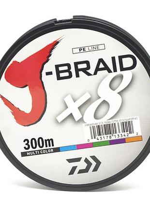 Шнур daiwa j-braid x8 300m multi color 56kg 0.51mm #10.0 (12755-151)