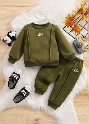 Детский спортивный костюм nike для мальчика, свитшот и брюки 104-110, хаки