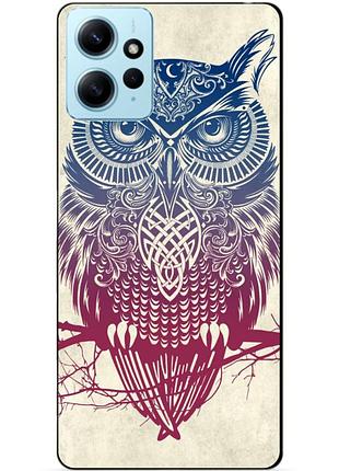 Силиконовый бампер чехол для xiaomi redmi note 12 с рисунком сова