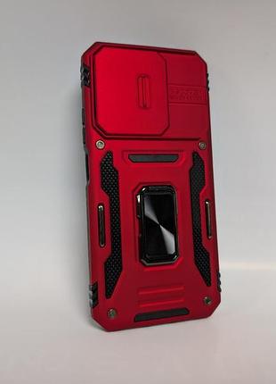Чохол для xiaomi redmi 15c global, camera slide, протиударний, з захисною шторкою камери та кільцем-тримачем, червоний