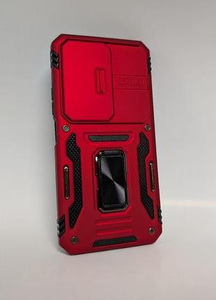 Чохол для xiaomi redmi 15 global, camera slide, протиударний, з захисною шторкою камери та кільцем-тримачем, червоний