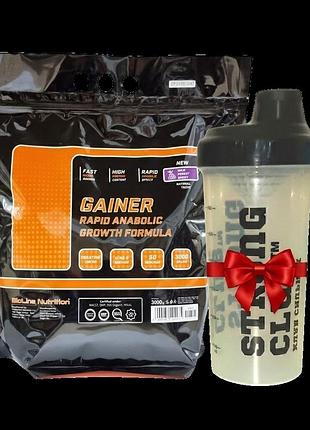 Гейнер для набору маси 3 кг + шейкер у подарунок bioline nutrition шоколад