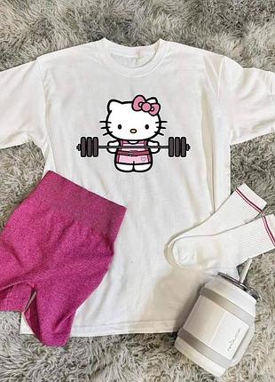 Футболка с принтом hello kitty gym одежда для спорта хелло киты пилатес йога