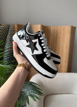 Кросівки bape a bathing ape bape sta patent leather black/white