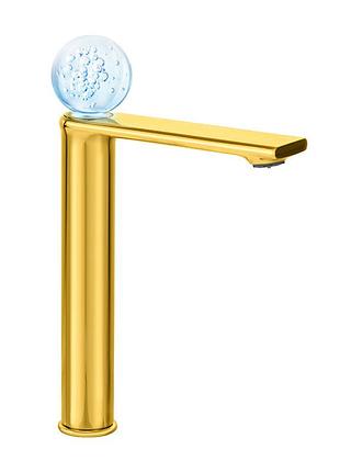 Смеситель для умывальника высокий с подсветкой mone deluxe dream crystal 27002g led gold