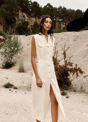 Льняна літня сукня zara на ґудзиках