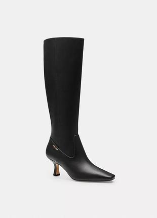 Шкіряні чоботи  чорні coach sculpted c kitten heel leather boot