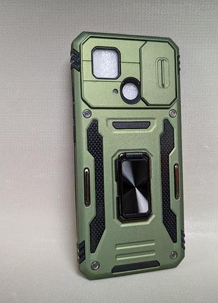 Чохол для xiaomi redmi 10c / сяомі редмі 10с, накладка, полікарбонат + силікон, матовий, кільце-тримач, підставка, оливковий