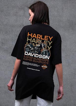 Футболка женская harley оверсайз с принтом черная хлопковая