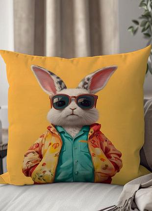 Подушка декоративная «модный кролик-хипстер», креативный принт для подарка 3d принт 45 х 45 см 1342645ua