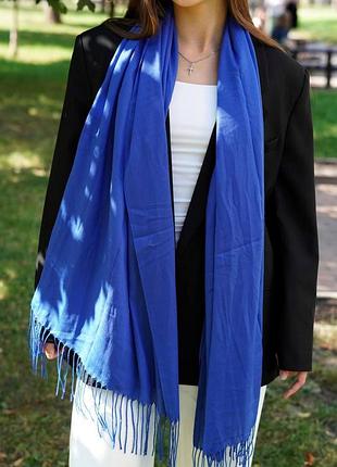 Жіночий яскравий синій шарф, великий котоновий шарф "мілан" від my scarf 180 на 60 см