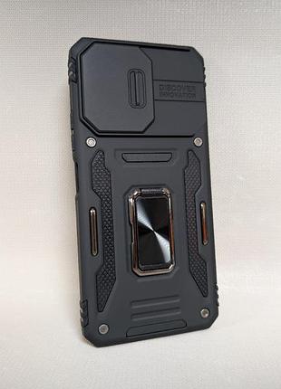 Чехол для xiaomi redmi 13c / сяоми редми 13c, накладка, поликарбонат + силикон, матовый, кольцо-держатель, подставка, черный