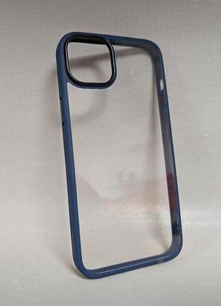 Чехол для iphone 14 plus / айфон 14 плюс, protection case, прозрачная спинка, противоударный, tpu, синий