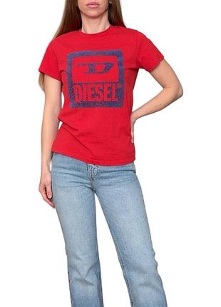 Diesel футболка брендовая красная женская xs/s