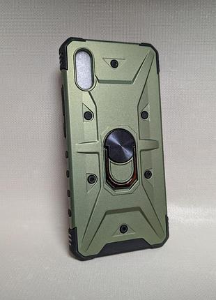 Чехол для xiaomi redmi 9a / сяоми редми 9а, противоударный, с кольцом-держателем, подставка, оливковый