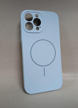 Чохол для iphone 13 pro max / айфон 13 про макс, soft touch, протиударний, magsafe, блакитний