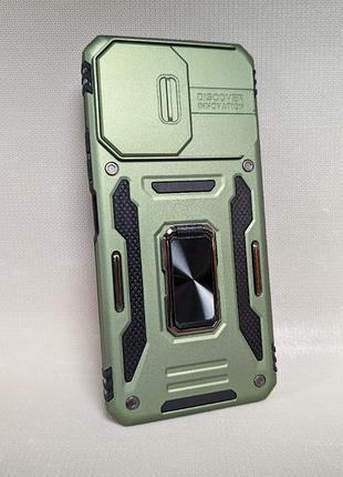 Чехол для xiaomi redmi 13c / сяоми редми 13c, накладка, поликарбонат + силикон, матовый, кольцо-держатель, подставка, оливковый