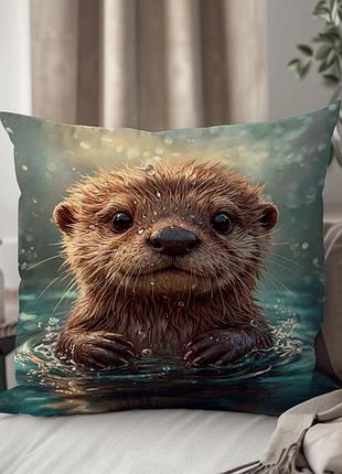 Стильная декоративная подушка с принтом милой выдры 3d принт 35 х 35 см 13382