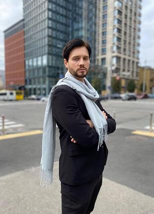 Мужской светло серый, шарф, большой мужской котоновый шарф "милан" от my scarf, размер 180 на 60 см