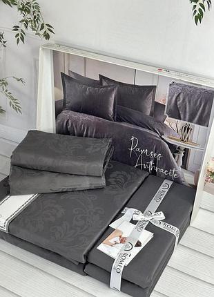 Постельное белье сатин жакард евро размер 200 на 220 см romeo home ramses antracite