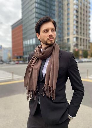 Мужской коричневый шарф, большой мужской котоновый шарф "милан" от my scarf, размер 180 на 60 см
