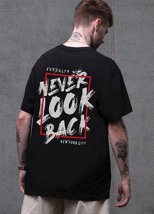 Футболка мужская never look оверсайз с принтом черная хлопковая