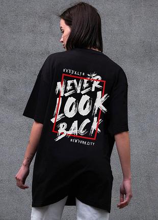 Футболка женская never look оверсайз с принтом черная хлопковая