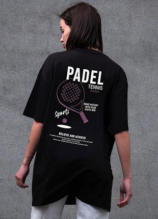 Футболка женская padel tennis оверсайз с принтом черная хлопковая