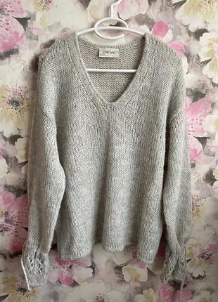 Вязаный джемпер с v-образным вырезом cream р.l