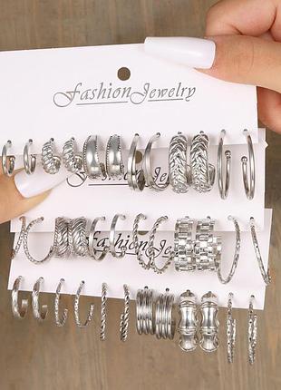 Сережки-напівкільця fashion jewelry сріблясті 36 штук