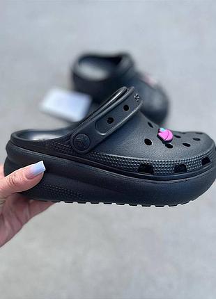 Детские кроксы на платформе crocs classic cutie clog black черные на платформе для девочек