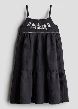 Новое детское платье сарафан на девочку h&m темно серое графитового цвета муслин хлопковое 3-4 года размер 104 нове дитяче плаття на дівчинку