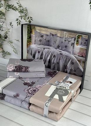 Постельное сатиновое белье евро размер 200 на 220 см romeo home riona