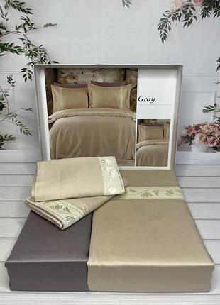 Постільна білизна сатин делюкс romeo home євро розмір 200 на 220 см gray