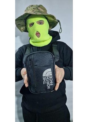 Сумка the north face на груди чорна, барсетка унісекс rip-stop з трьома відділеннями та регульованим ременем