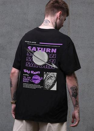 Футболка мужская saturn оверсайз с принтом черная хлопковая
