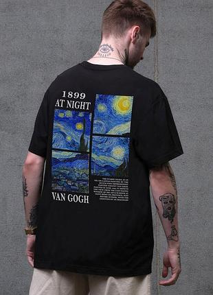 Футболка мужская van gogh оверсайз с принтом черная хлопковая