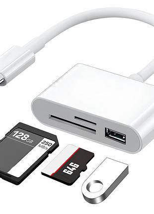 Кардридер/переходник с type-c на usb (1 x usb, 1 x microsd, 1 x sd/sdhc/sdxc). для флешек и других устройств