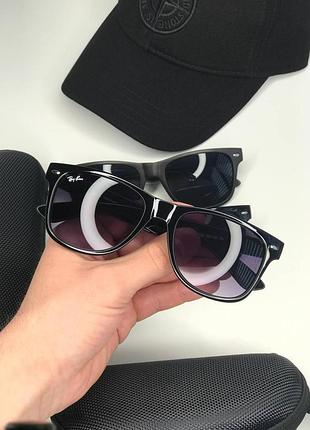Чоловічі сонцезахисні окуляри ray ban wayfarer 2140 чорні класичні окуляри від сонця темні рей бен чорний з фіолетовим відтінком