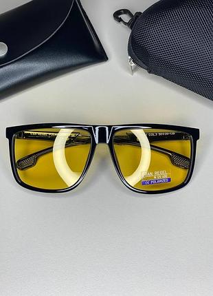 Мужские солнцезащитные очки желтые антифара polarized van regel для водителей антибликовые в черной оправе